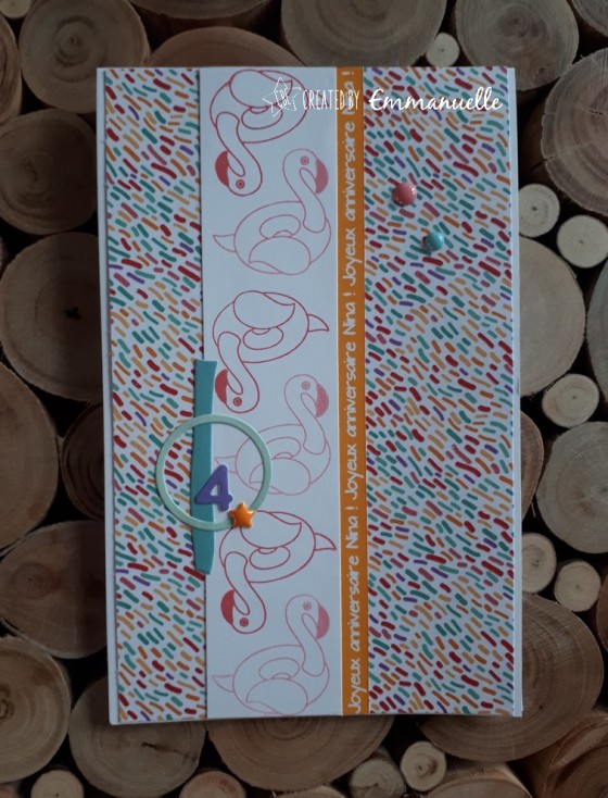 Carte d'anniversaire "4 ans Nina Flamant rose" septembre 2019 | Created by Emmanuelle